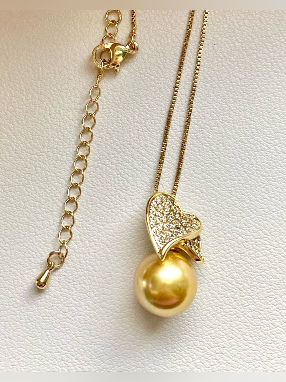 Gold Pearl Heart Pendant Necklace